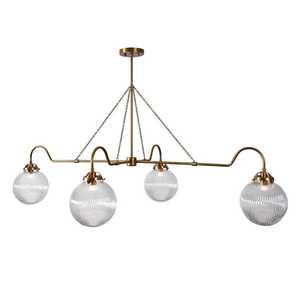 Brass Chandelier With Ribbed Glass <b>Globes</b> Ceiling <b>Light</b> Fixture Traditional Style Indoor Study Room Decor - Product Image 4