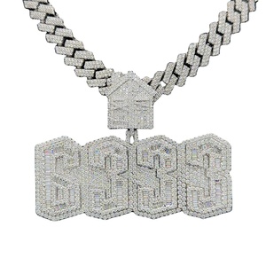 Hip Hop de lujo gran oferta Número de la suerte pase personalizado Baguette corte diamante helado colgante para hombres gran joyería de plata colgante - Product Image 1