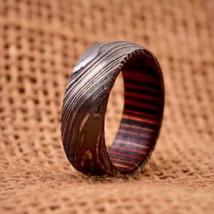 Handmade Damascus Steel <b>Ring</b> <b>Men</b> Stainless Steel Blade <b>Titanium</b> Wood Inlay Industrial Application Gift Him Knives Manufacturer - Product Image 5