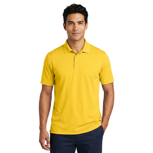 Polo de Punto de Manga Corta Amarillo para Hombre, Color Sólido, Estilo Casual, Corte Regular, Diseño con Botones - Product Image 3