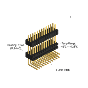 Conector de Cabezal de Doble Base de Una Sola Fila con Paso de 1.0mm, Carcasa de Nylon, Pines Chapados en Oro, Color Negro - Product Image 1