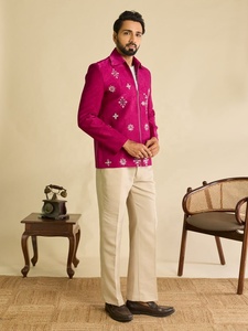 Export Quality Men's Pink Embroidered Traditional <b>Jacket</b> With Matching Cream Pants Elegant Ethnic Wear Set <b>For</b> <b>Wedding</b> Festive - Product Image 2