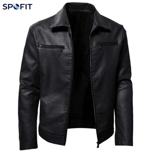 Spofit Fashion <b>Men's</b> Motorcycle <b>Jacket</b> Casual <b>Long</b> Sleeve Leather Waterproof Windproof Breathable Eco-Friendly Plain Dyed Front - Product Image 5