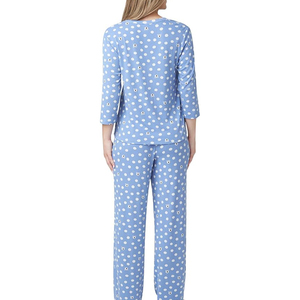 Pyjama en coton pour femmes, ensemble décontracté, vêtements de nuit, col rabattu, manches trois quarts, hauts de nuit, shorts pour femmes - Product Image 2