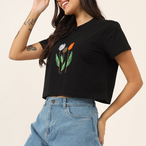 Camiseta de Verano para Mujer, Hecha en Pakistán, Moderna, con Bordado Gráfico, Transpirable, de Algodón, Corte Holgado, Estilo Urbano - Product Image 5