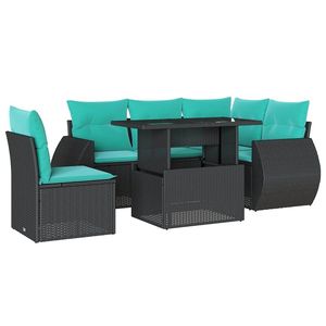 Juego de sofás de jardín de ratán sintético negro de 6 piezas con cojines, muebles de exterior de estilo contemporáneo - Product Image 2