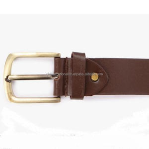 Top Grain Cowhide Brown <b>Leather</b> <b>Men's</b> Casual Belt High Finish <b>Jeans</b> Belt with Heavy Brass Buckle & Snap Button for Adjustment - Product Image 5