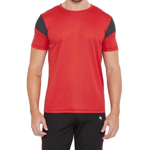T-shirt sportif à manches courtes pour homme, coupe classique, en coton, col rond, couleur rouge, à blocs de couleurs, séchage rapide, 2026 - Product Image 1