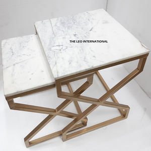 Ensemble de 2 meubles contemporains de haute qualité en acier inoxydable et marbre, portables, pour petits appartements - Product Image 1