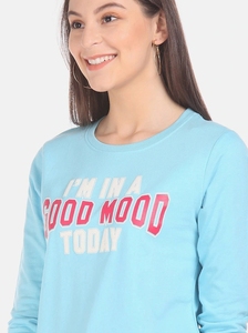 Sweat-shirt décontracté pour femme, bleu clair, col rond, manches longues, imprimé lettres, respirant, 100 % coton tricoté, idéal pour le printemps - Product Image 5
