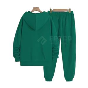 Survêtement d'hiver personnalisable pour homme 100 % coton, séchage rapide, respirant, avec capuche, taille élastique, pantalon de jogging pleine longueur, côtés zippés - Product Image 2