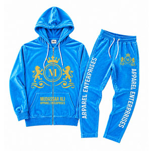 Ensemble de survêtement bleu à capuche Mudassar Ali Apparel Enterprises, 100% polyester, 350 g/m², fermeture éclair intégrale, poche avant - Product Image 1