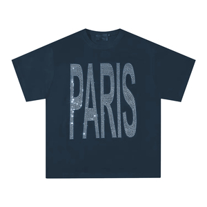 Camiseta de algodón extragrande cómoda con transferencia de calor y pedrería, de media manga, para estampar, estilo streetwear de verano, corte holgado y brillante. - Product Image 5