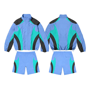 Conjunto Deportivo de 2 Piezas para Mujer, Chaqueta Deportiva de Poliéster con Estampado de Bloques de Color y Bolsillos, Secado Rápido, para Primavera/Verano - Product Image 3