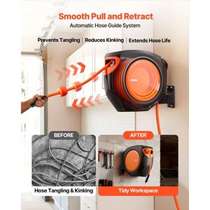 Carrete de manguera de aire híbrido de 6.6 pulgadas con rebobinado automático, 3/8 x 80 pies, mangueras retráctiles para compresor de aire, piezas neumáticas encapsuladas con presión máxima de 300 PSI - Product Image 4