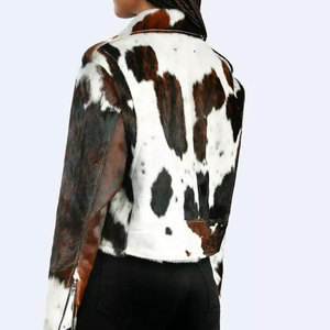 Chaqueta de Motociclista Reversible para Mujer, Forro de Piel, Estampado Animal, Manga Larga, Estilo Motero, Cierre de Cremallera - Product Image 4