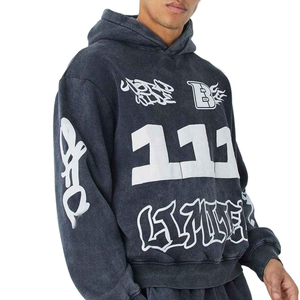 Conjunto Deportivo Vintage de Felpa Gruesa con Estampado Desgastado por el Sol, Pantalones Deportivos 100% Algodón, Sudadera con Capucha Desgastada, Traje Deportivo para Hombre - Product Image 4