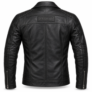Unisex Real Black Leather Motorcycle Biker <b>Jacket</b> Classic Asymmetric Zip Moto <b>Racer</b> Quilted Shoulder Heavy Duty Rider Coat - Product Image 2