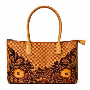 Sac fourre-tout en cuir de qualité supérieure, fait main, avec motif floral en relief, grande capacité, sac de voyage et de travail tendance - Product Image 1