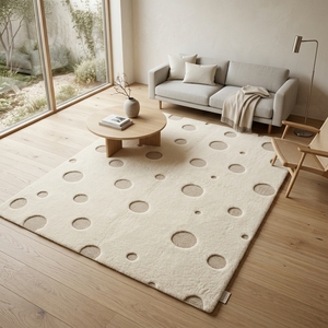Modern Beige Polka Dot Bath Rug Plush Tufted Non-Slip Rectangle Floor <b>Mat</b> for Bathroom - Product Image 5
