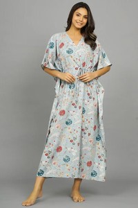 Caftán Floral de Algodón Indio Hecho a Mano, Transpirable y Ligero, Vestido de Playa para Primavera, Verano y Otoño - Product Image 2