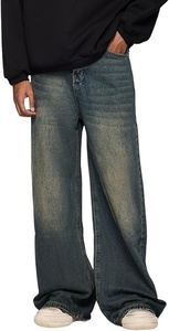 Plus Size Men's Stonewashed Wide Leg Jeans Mid Waist Loose Fit Casual <b>Denim</b> Pants 100% Cotton Woven <b>Material</b> - Product Image 6