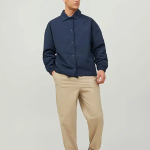 Dark Navy Casual Snap <b>Button</b> Outdoor Coach Jacket Basic Minimalist Nylon Fabric Breathable Spring Outerwear Wear - Product Image 5
