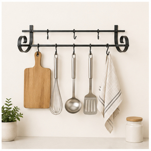 Wall Mounted Wrought Iron Kitchen Utensil Rack with Sliding <b>Hooks</b> Pot and Pan Organizer Black Metal Rail for Kitchen Storage - Product Image 4