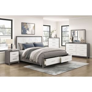 Comodino con Due Cassetti in Finitura Avorio e Grigio, Arredamento per Camera da Letto - Product Image 6