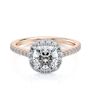 <b>Cushion</b> Cut Lab Grown Diamond Halo Engagement Ring 2.15 CTW Pave Diamond Band 14kt Rhodium Plated Solid Gold IGI Gift Party - Product Image 1