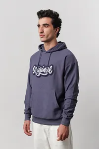 Sweat à capuche brodé original pour homme, bleu foncé, coupe classique, en molleton 100 % coton, idéal pour l'automne - Product Image 4