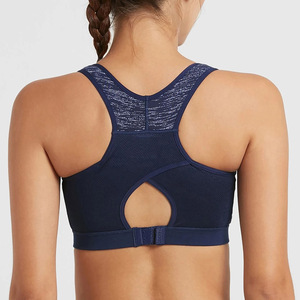 Women's Navy <b>Blue</b> Marled Sports <b>Bra</b> Racerback Scoop Neck Medium Support Yoga Breathable Seamless Design - Product Image 4