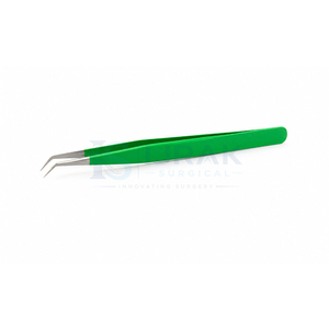 Pince à épiler de précision pour cils, en acier inoxydable, manche vert, pointe angulaire à 45 degrés, surface lisse - Product Image 4