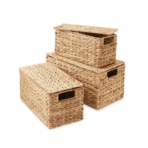Caja de Almacenamiento Rústica Tejida a Mano de Jacinto de Agua Ecológica con Tapa, Cesta Organizadora Natural Trenzada para el Hogar, Multiusos - Product Image 1