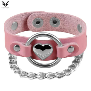 Premium Fashionable Pink <b>Leather</b> Studded <b>Bracelet</b> Heart & Chain Design Girls and Women Fashion Jewelry Multi-Layer Studded - Product Image 2