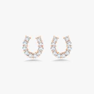 Horseshoe Stud <b>Earrings</b> Lab Grown Diamond 14K 18K Solid Gold Round Cut Lucky Small Charm Studs Dainty Minimalist Women Jewelry - Product Image 5