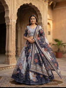 Tendance : LAMOUNT Lehenga Choli pour femme, broderie florale en soie, tenue traditionnelle indienne pour mariage et fête, longueur ras du sol, coupe classique, toutes tailles - Product Image 5