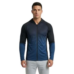 Sudadera con Capucha Gris de Poliéster para Hombre, con Paneles Negros en los Hombros, Manga Larga, para Correr, Fitness, Entrenamiento Atlético - Product Image 5