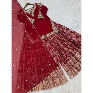 Top elegante para mujer: conjunto de Sharara y Dupatta con bordado y trabajo de secuencia - Product Image 5