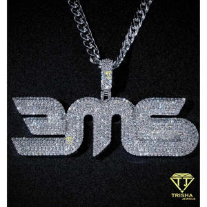 Custom BMS <b>Iced</b> <b>Out</b> Pendant Necklace Hip Hop moissanite Bling Letter Pendant with Cuban Link <b>Chain</b> for Men Women Jewelry - Product Image 2