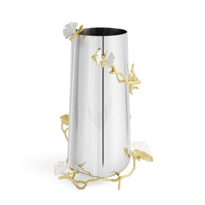 Jarrón de lujo Saleem International 2026 con diseño de granada, color plateado, de metal, con hoja de ginkgo marrón dorado - Product Image 3