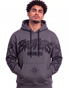 Sweat à capuche épais personnalisé pour homme, bleu marine, avec imprimé graphique texte orange, broderie feuille d'arbre cyan sur la manche, style streetwear, en polaire - Product Image 5