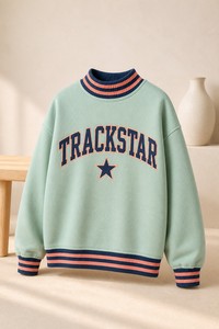 Sweat-shirt à col montant pour femme Mint Navy Coral Stripe Trackstar, motif étoile marine, logo personnalisé, marque privée, vente en gros, pull-over - Product Image 1