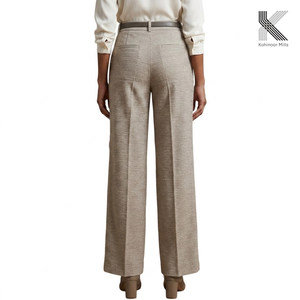 Women Wide Leg Trousers Cotton Spandex Dobby Fabric Pants 215GSM Stretch Fit OEM ODM - Product Image 3
