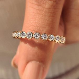 925 Silver Bezel Set Full Eternity Band Gold Plated <b>Bubble</b> Diamond Ring Moissanite <b>Wedding</b> Jewelry for Women - Product Image 1