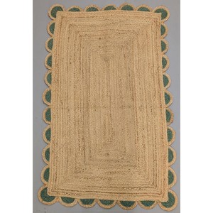 Tapis en jute tressé rectangulaire couleur unie beige style farmhouse écologique pour salon, tissage plat à poils fins - Product Image 5