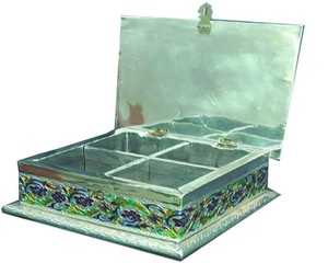 Gold-Plated Brass <b>Rectangular</b> Tray with Antique Flower Enamel Design Embossing Printing Metal Craft Home Decoration Box - Product Image 3