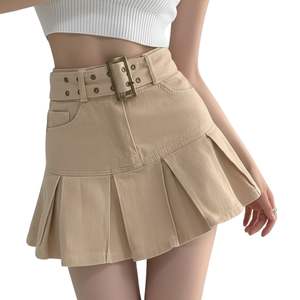 กระโปรงยีนส์สั้นทรงเอวสูงสไตล์ Y2K แต่งโลโก้แบบกำหนดเอง จีบระบายสีฟ้าซีด  ใส่กับเสื้อผ้าสตรีทแวร์ - Product Image 5