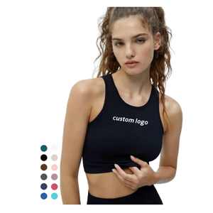 Camiseta sin mangas para mujer con diseño gráfico de logotipo personalizado, top corto de tela tejida para gimnasio - Product Image 1