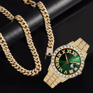 Conjunto de Reloj 9754 con Cadena Cubana, Pulsera, Collar y Gargantilla, Joyería Brillante para Hombre, Cadenas Grandes de Oro Brillante - Product Image 2